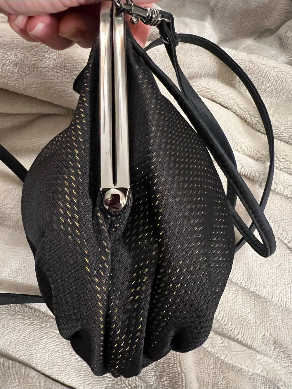 Minimalist Black Cloth Mesh Evening Pouch with Kiss-Lock Closure